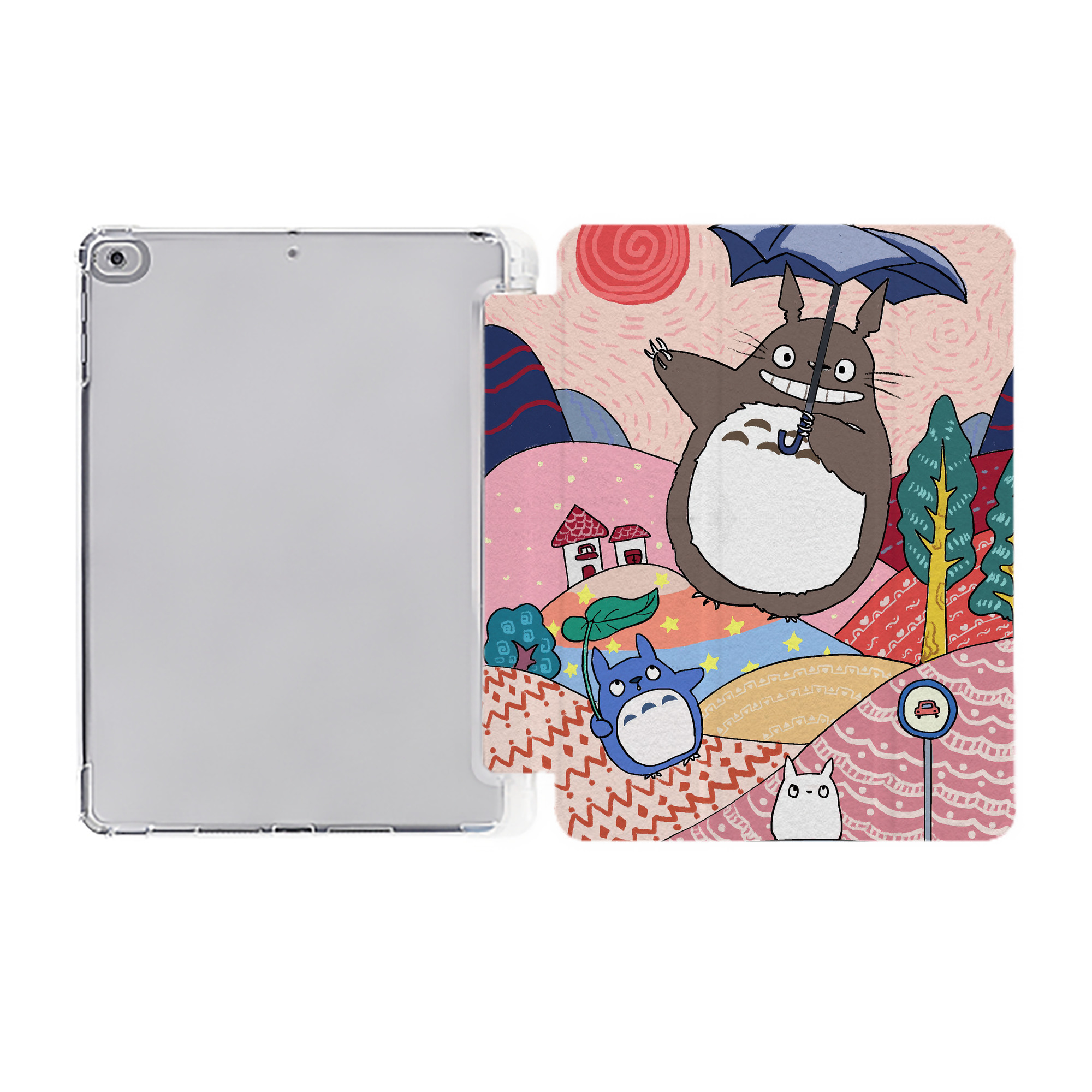 （画像用） となりのトトロ 草壁メイ 草壁サツキ My Neighbor Totoro Satsuki Kusakabe Mei Kusakabe IPad ケース ペン収納付き 三つ折りスタンド PUレザー×シリコン 対応機種9.5/10.5/10.9インチ